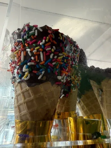 Soft-serve ice cream cones with sprinkles at Hilltop Creamery in East Greenwich, Rhode Island
